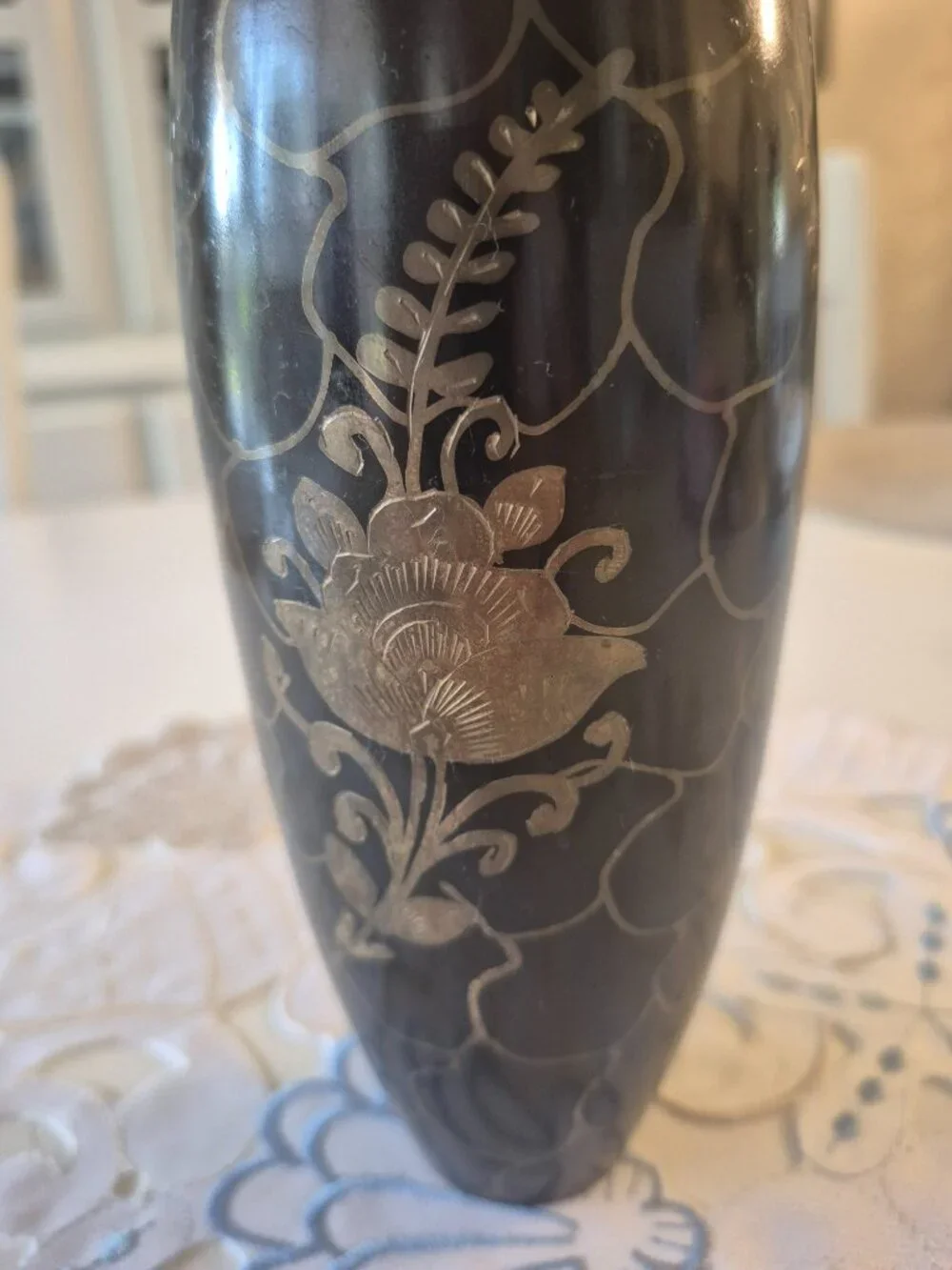 Vintage Black Anodized Brass Intricately Etched Floral Design 9